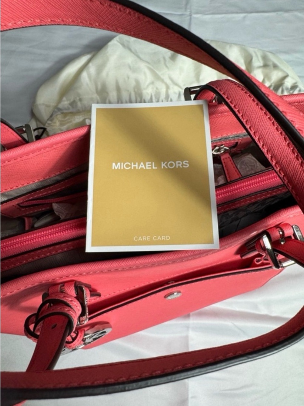 Michael Kors Coral Pink Leather Tote with Front Pocket - Picture 6 of 14